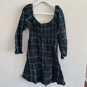 Old Navy Green Plaid Long Sleeve Fit & Flare Dress Small